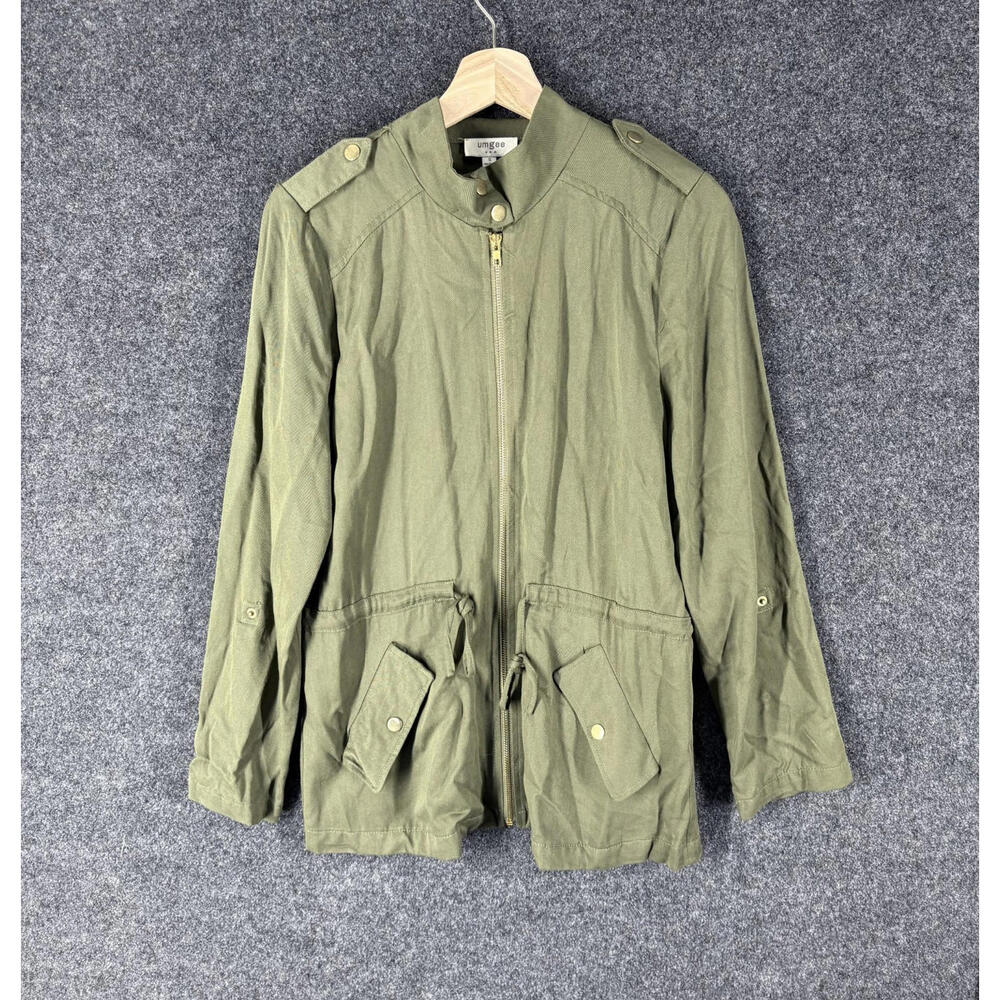 Umgee Jacket Women S Small Green Full Zip Long Sleeve Pockets Cotton High Neck